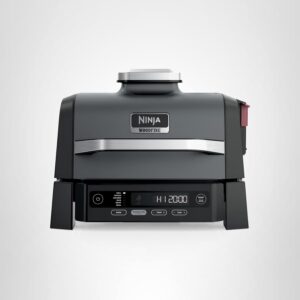 ninja woodfire parrilla y ahumador para exteriores, funcionalidad 6 en 1, parrilla, ahumar, hornear, asar, freír al aire, asar, auténticos sabores de fuego de madera, calor eléctrico, og321