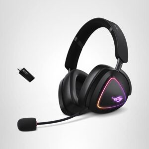 asus rog delta ii wireless gaming headset with detachable mic – tri mode (bt, 2.4ghz, 3.5mm), 50mm titanium plated drivers, 110hr battery, lightweight, for pc, ps5, ps4, xbox, switch, mobile black
