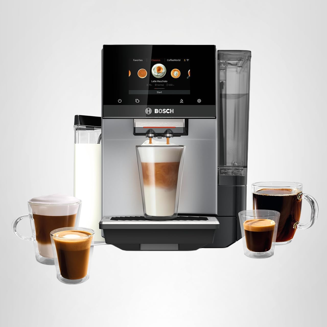 bosch máquina de café y café totalmente automática serie 800 – 36 bebidas con coffee world, cold brew, doble taza, recipiente de leche integrado, características inteligentes, en plata tqu60307 bosch máquina de café y café totalmente automática serie 800 – 36 bebidas con coffee world, cold brew, doble taza, recipiente de leche integrado, características inteligentes, en plata tqu60307