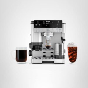 ninja luxe café 3 en 1 máquina de café expreso, café por goteo y café frío | molinillo de café integrado, espumador de leche, manipulación asistida y almacenamiento de accesorios de espresso