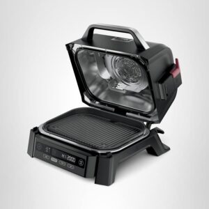 ninja woodfire parrilla y ahumador para exteriores, funcionalidad 4 en 1, parrilla, ahumar, hornear, asar, sabores auténticos de fuego de madera, calor eléctrico, og301