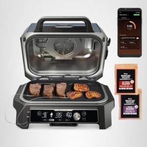 ninja og951 woodfire pro connect premium xl parrilla y ahumador para exteriores, bluetooth, habilitado para aplicaciones, parrilla principal 7 en 1, ahumador de barbacoa, freidora de aire al aire