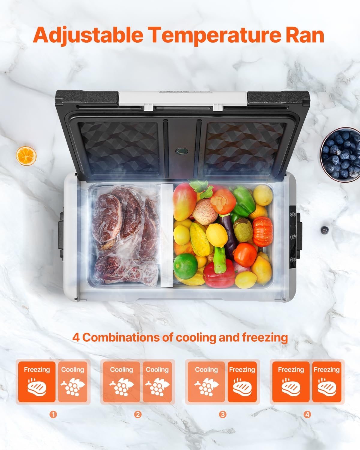 vevor refrigerador de automóvil, refrigerador de coche de 12 voltios, congelador portátil de doble zona de 48 cuartos de galón / 45 l, rango ajustable de 4 ℉ a 50 ℉, 12/24 v cc y 100 240 v ca para vevor refrigerador de automóvil, refrigerador de coche de 12 voltios, congelador portátil de doble zona de 48 cuartos de galón / 45 l, rango ajustable de 4 ℉ a 50 ℉, 12/24 v cc y 100 240 v ca para