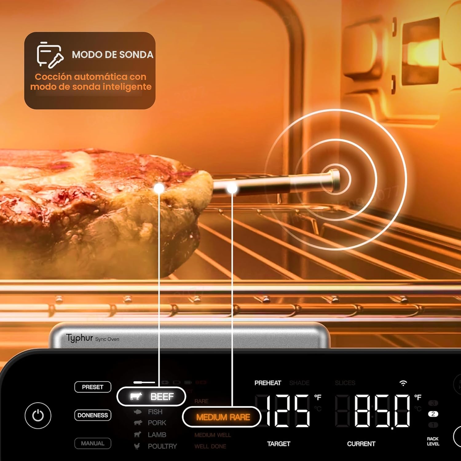 typhur horno de sincronización con sonda inteligente inalámbrica de termómetro de carne, 12 en 1 freidora de aire tostadora, combo de horno tostador, convección turbo de 360°, deshidratador, recetas y typhur horno de sincronización con sonda inteligente inalámbrica de termómetro de carne, 12 en 1 freidora de aire tostadora, combo de horno tostador, convección turbo de 360°, deshidratador, recetas y