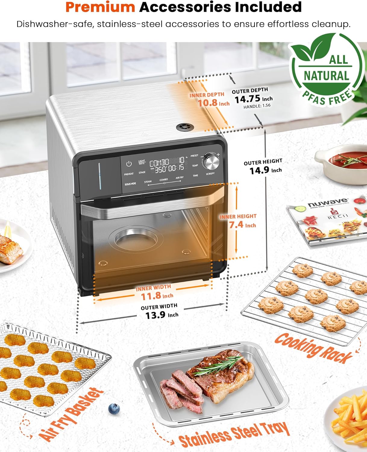 nuwave horno de vapor combinado, multicocción de acero inoxidable no tóxico con freidora de aire, vapor, cocción al vacío, tostadas y más, precisión de 50 450 °f, 120 preajustes, control de humedad nuwave horno de vapor combinado, multicocción de acero inoxidable no tóxico con freidora de aire, vapor, cocción al vacío, tostadas y más, precisión de 50 450 °f, 120 preajustes, control de humedad