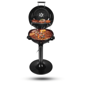 techwood parrilla eléctrica para barbacoa de 15 porciones para interiores y exteriores, diseño de doble capa, parrilla portátil extraíble de 1600w (soporte negro para parrillas)