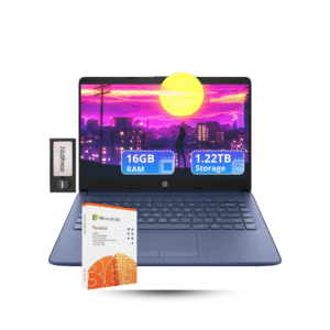 hp laptop hd de 14 pulgadas con 1 año office 365 | 16 gb de ram | 1.22 tb de almacenamiento (64 gb emmc y 160 gb de estación de acoplamiento y 1 tb de almacenamiento en la nube) | procesador intel